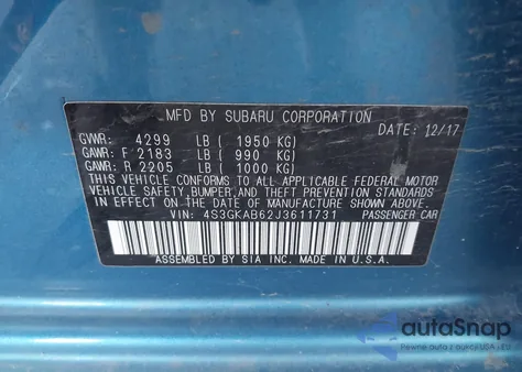 2018 Subaru Impreza 2.0I Premium z USA, uszkodzony, nr VIN 4S3GKAB62J3611731